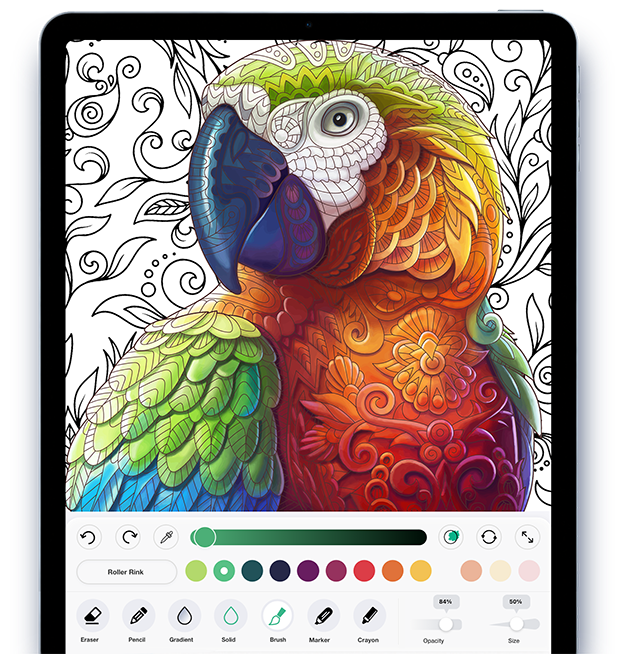 Coloring Book for Adults app shown on iPhone and iPad
